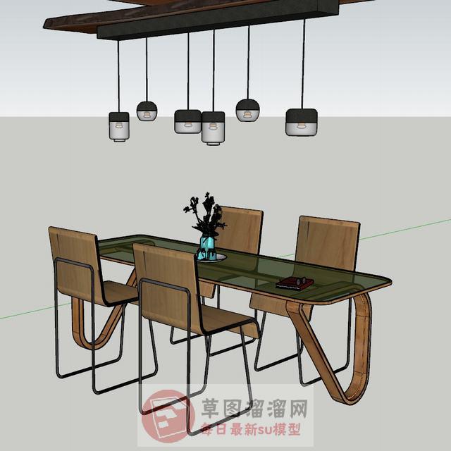 餐桌椅吊灯SU模型