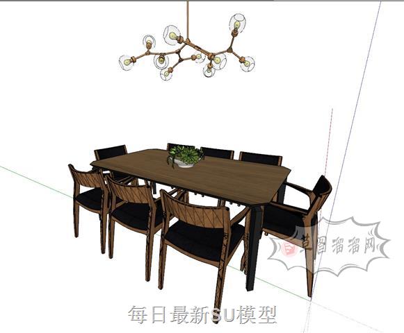餐桌椅枝形吊灯SU模型