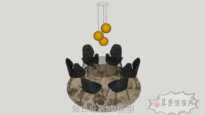 6人餐桌椅吊灯SU模型