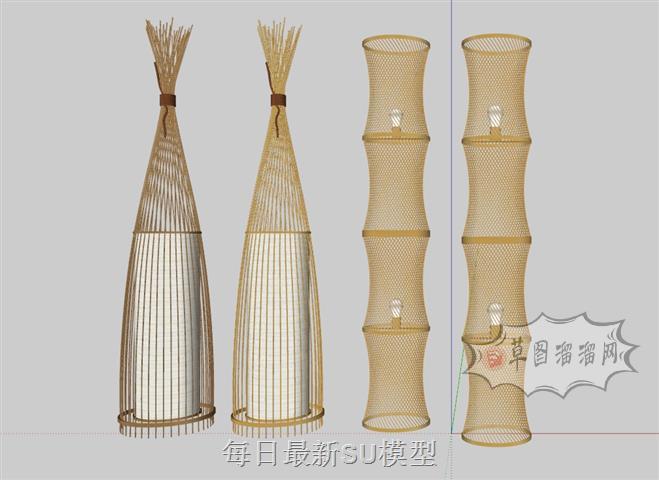 竹制落地灯灯具SU模型