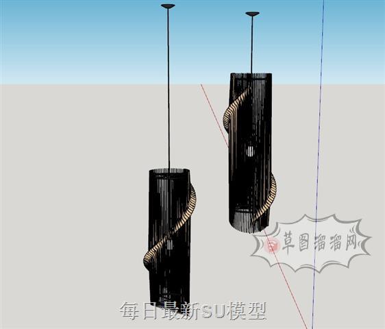 简易木质吊灯SU模型