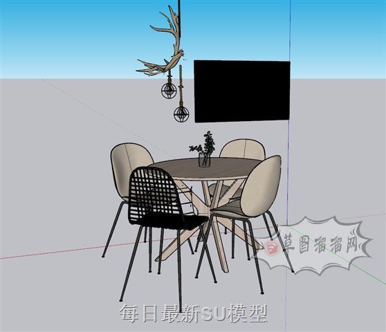 餐桌椅枝形吊灯SU模型