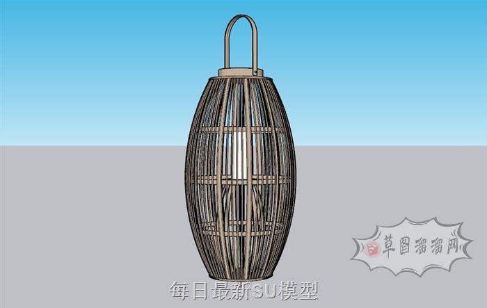 竹制灯笼吊灯SU模型