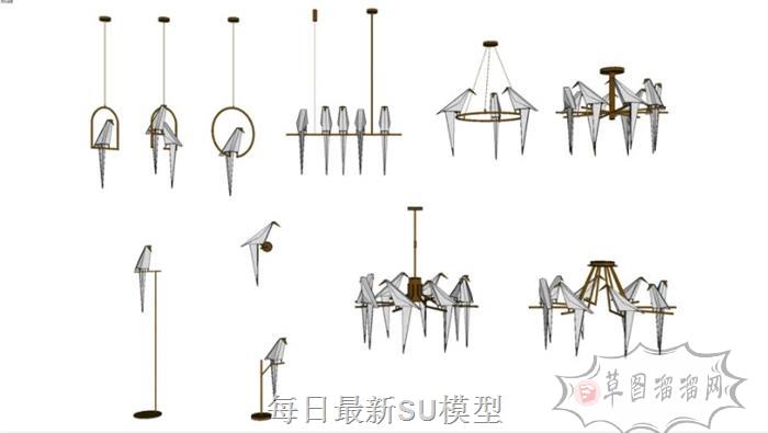 折纸鹤鸟吊灯SU模型