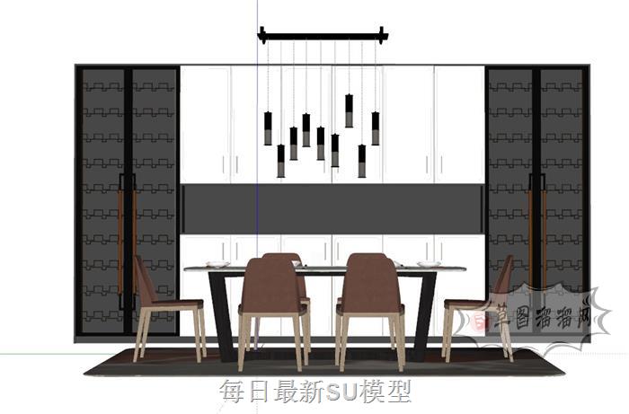 餐厅餐桌椅吊灯SU模型