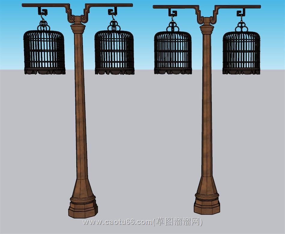 中式鸟笼景观灯SU模型