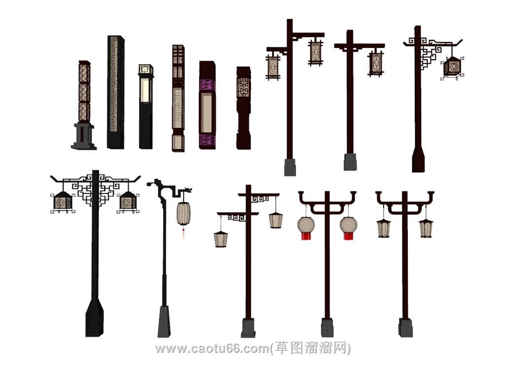 中式路灯景观灯SU模型
