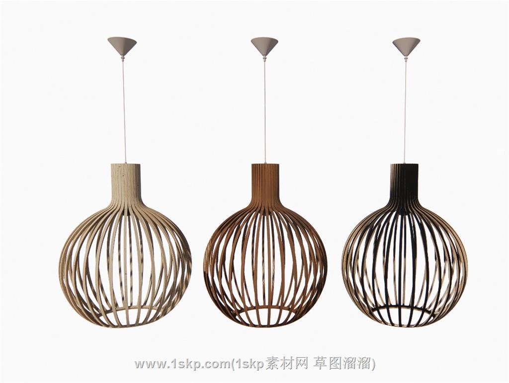 木质镂空吊灯SU模型