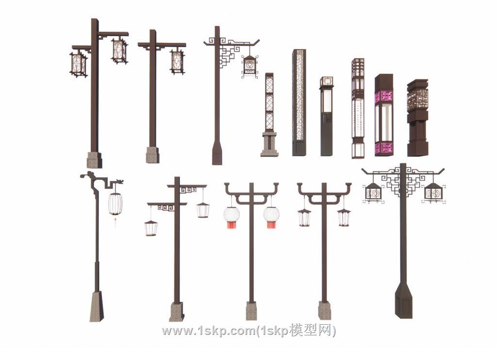 中式灯景观灯路灯SU模型