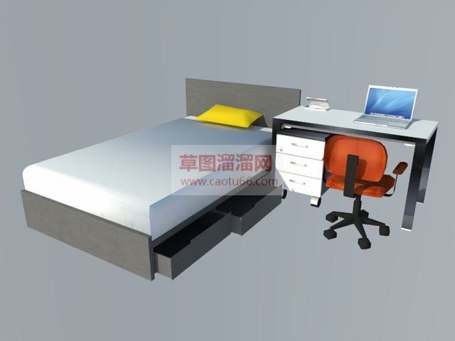 单人床床铺电脑桌SU模型
