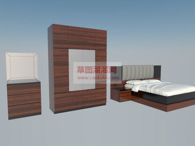 中式双人床衣柜SU模型