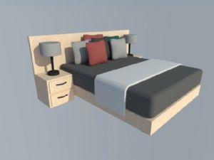 双人床床铺桌灯SU模型 免费sketchup模型下载