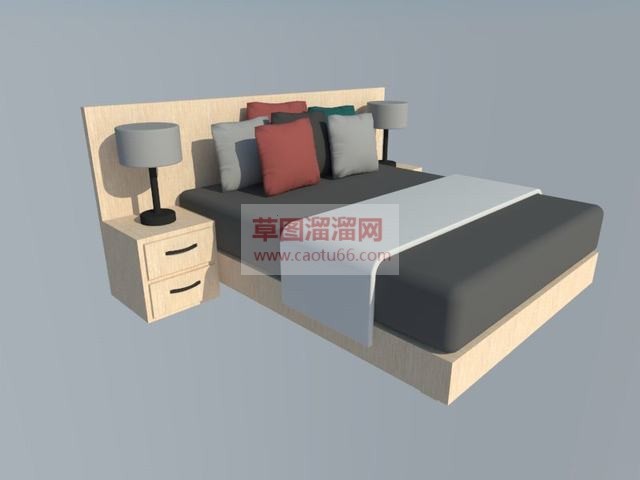 双人床床铺桌灯SU模型