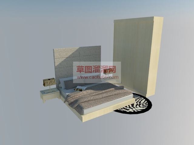床铺床头柜衣柜SU模型