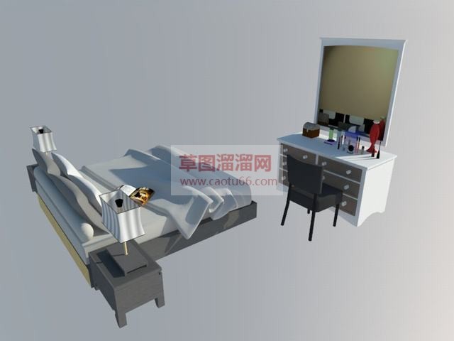 床铺梳妆台化妆品SU模型