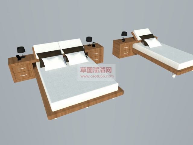 双人床单人床床头柜SU模型