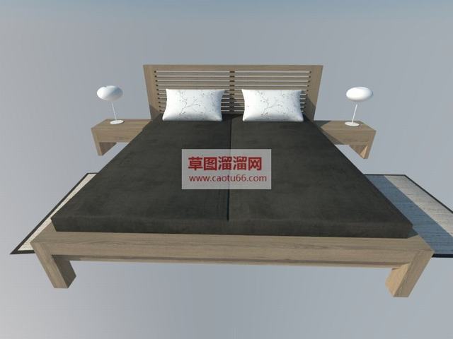 床铺大床实木床SU模型
