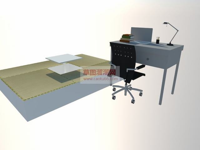 榻榻米书桌电脑桌椅SU模型