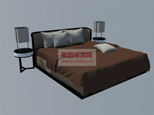 新中式双人床SU模型