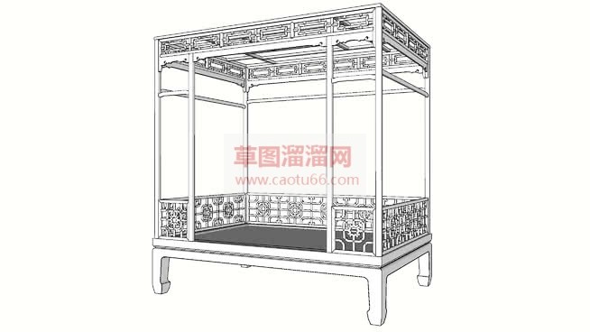 中式古典床铺SU模型