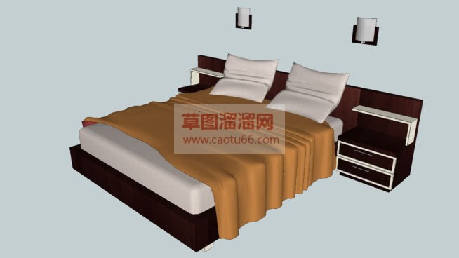 现代双人床带SU模型