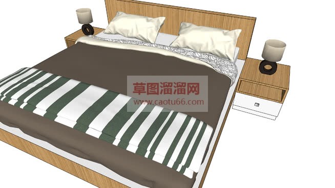 木制板床双人SU模型