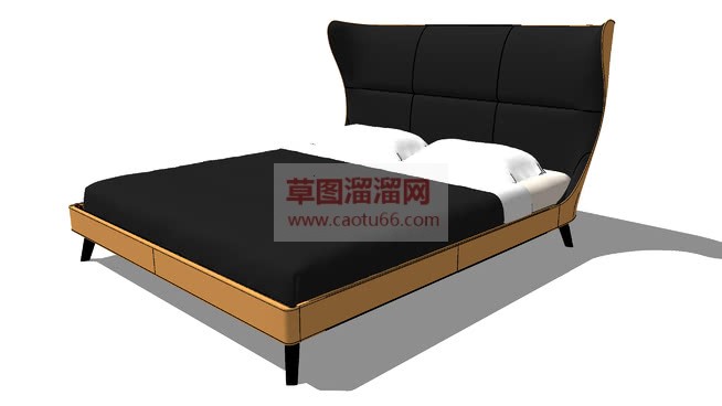 双人床木板床SU模型