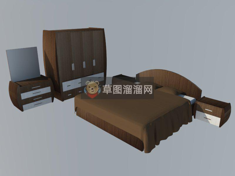 床铺衣柜梳妆台SU模型