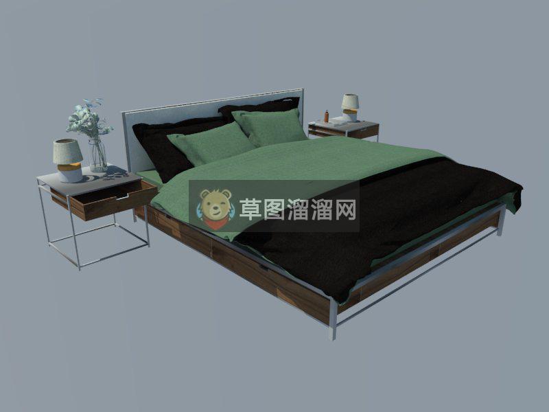 床头柜现代床铺SU模型