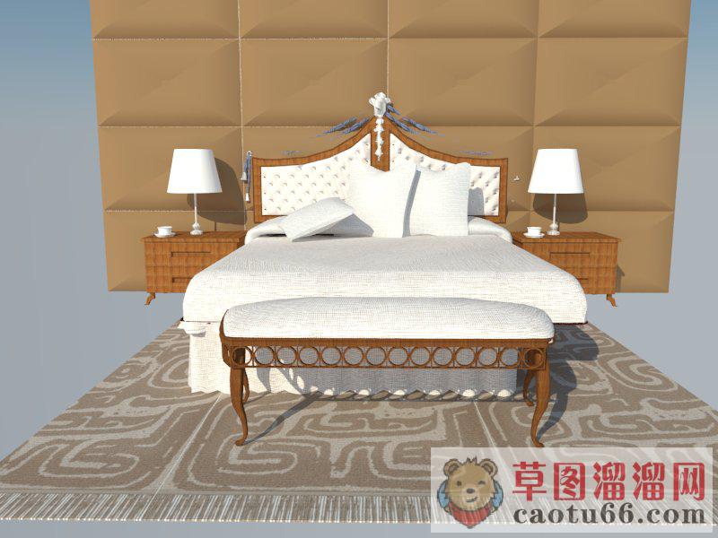 欧式床铺床头柜SU模型