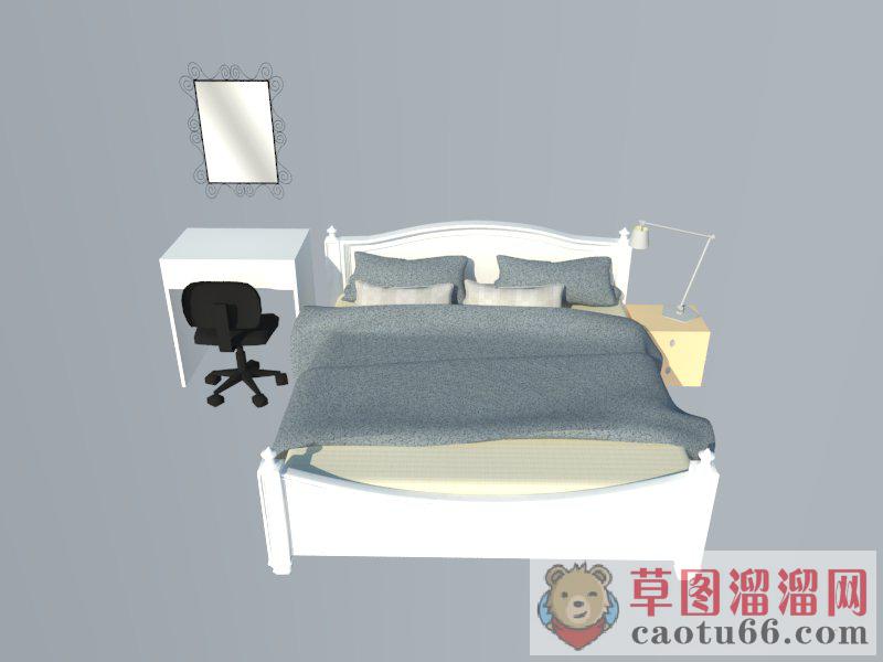现代床铺床头柜SU模型