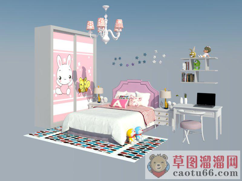 儿童房哆啦A梦床铺SU模型