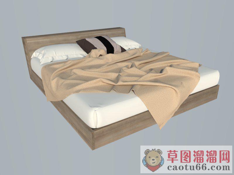 室内双人床床铺SU模型