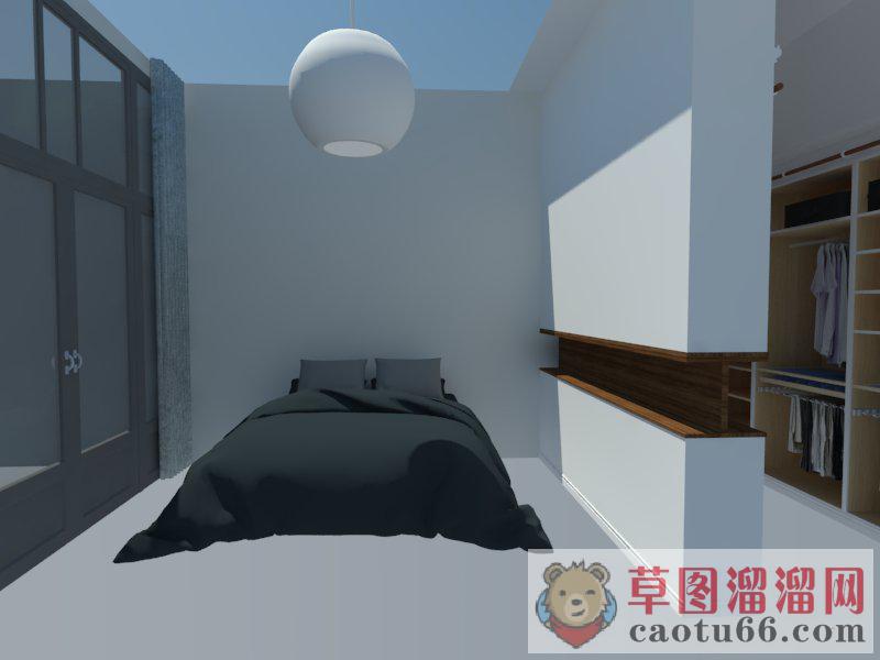 房间床铺落地窗SU模型