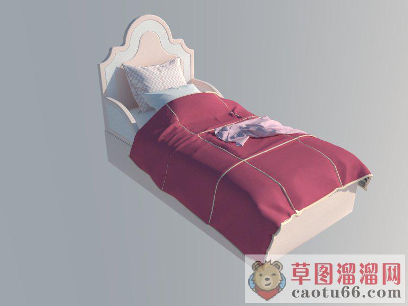 粉色单人床女儿床SU模型