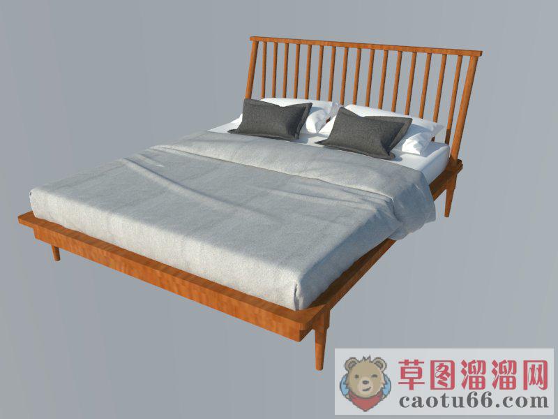 实木双人床床铺SU模型