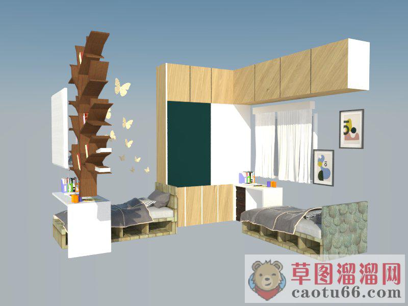 卧室房间床铺SU模型