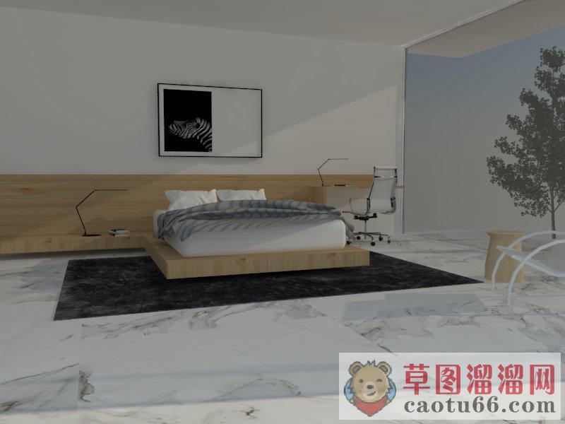 现代卧室板床SU模型