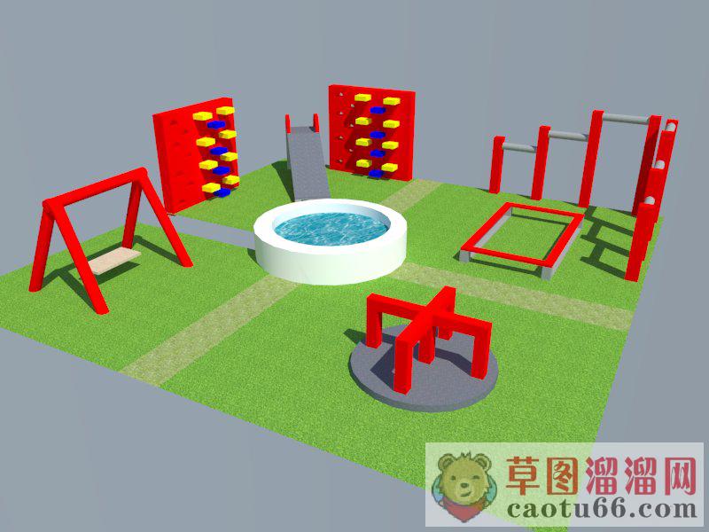 儿童游乐区攀爬墙秋千SU模型
