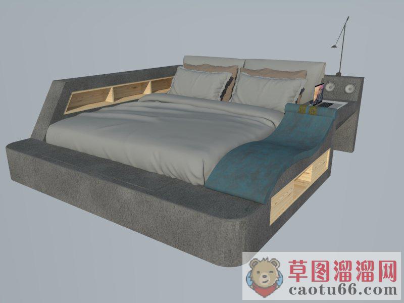智能双人床床铺SU模型