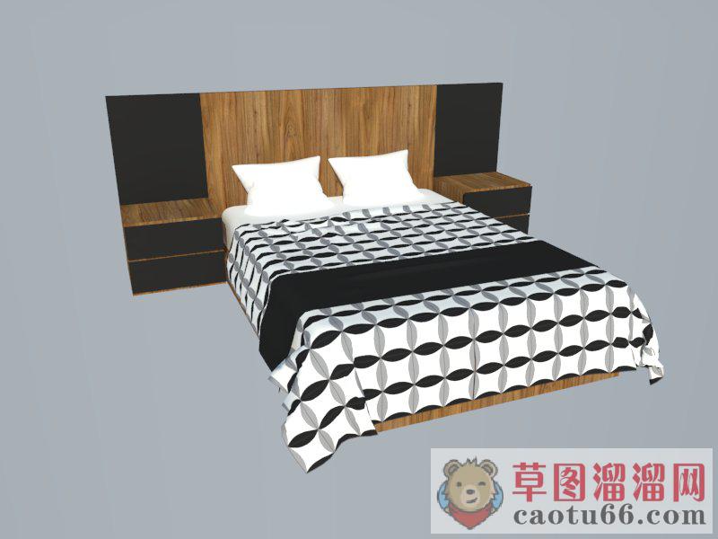 木制双人床床铺SU模型