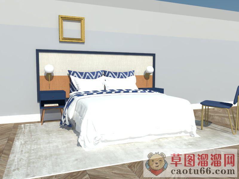 现代床铺床头柜SU模型