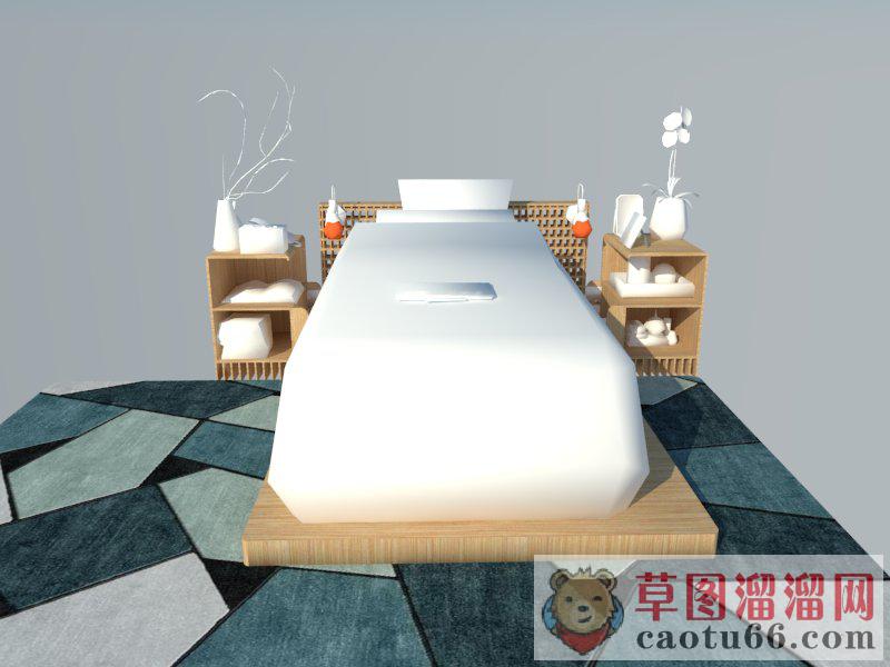 石板铺装床铺SU模型
