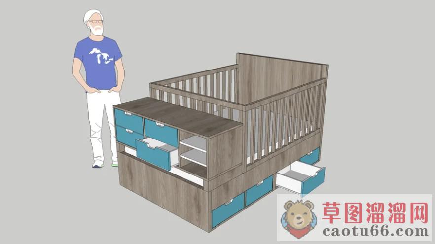 木制儿童床婴儿床SU模型
