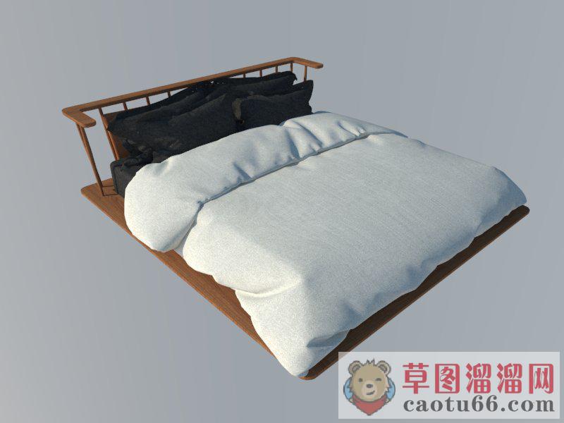 板式实木双人床SU模型