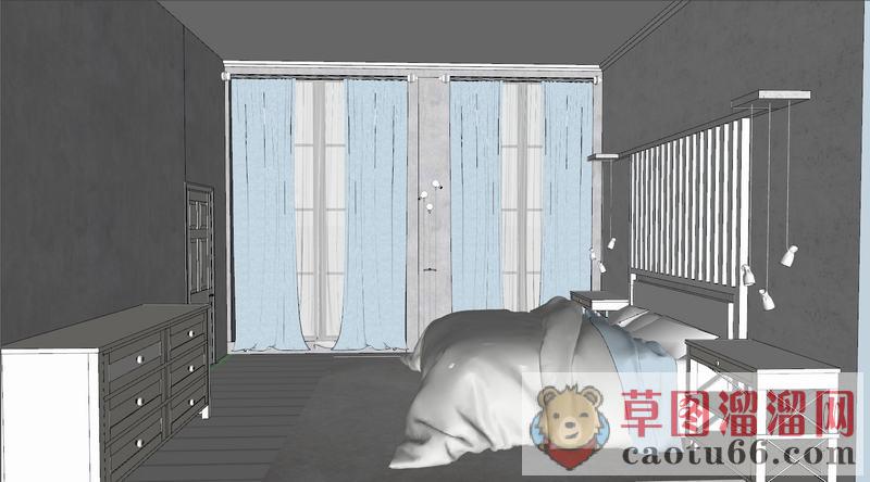 卧室房间床铺SU模型