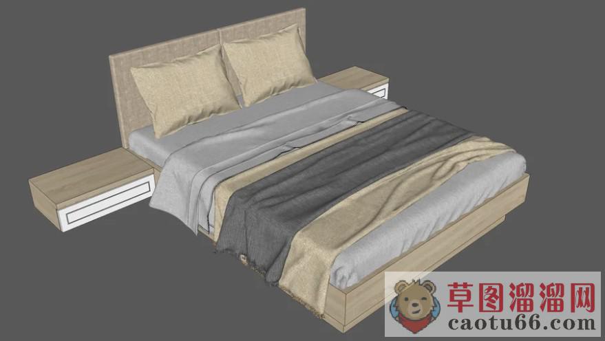 现代精细双人床SU模型