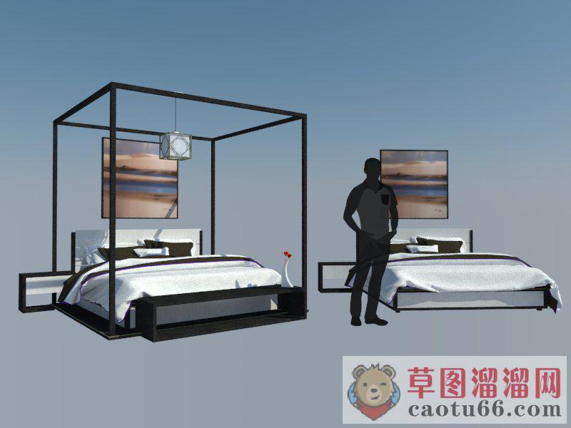 现代双人床床铺SU模型