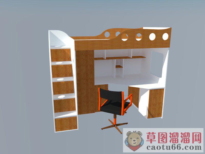 床铺高铺床电脑桌SU模型