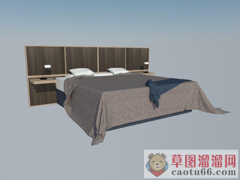 现代双人床大床铺SU模型